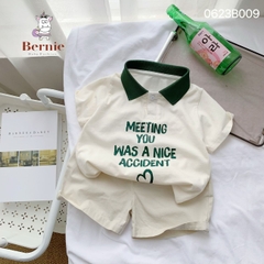 Set đồ bộ thun ngắn tay bé trai polo hàn quốc gồm áo phông màu trắng Meeting you quần thô mềm 1 đến 7 tuổi BERNIE