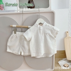 Set sơ mi đũi kaki trắng công tử ngắn cho bé trai màu trắng màu be bộ đồ sành điệu 1 đến 7 tuổi BERNIE
