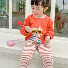 Bộ quần áo thun dài tay quần legging cho bé gái họa tiết mèo cam 1 đến 7 tuổi BERNIE kids 0723B024