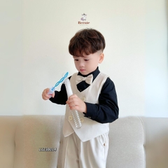 Đồ vest bé trai 4 chi tiết áo vest quần dài dáng âu màu đen kem đi tiệc 1 đến 7 tuổi BERNIE 1123B014
