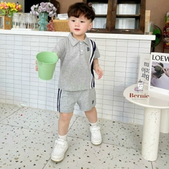 Set bộ thun cho bé trai bé gái unisex phong cách thể thao polo phối sọc kết hợp quần ngắn từ 8 đến 25kg BERNIE 1123B007