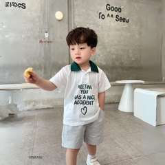 Set đồ bộ thun ngắn tay bé trai polo hàn quốc gồm áo phông màu trắng Meeting you quần thô mềm 1 đến 7 tuổi BERNIE