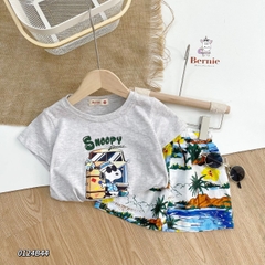 Set bộ thun tay ngắn set đi biển họa tiết Snoopy bé trai mềm mại size 1 đến 7 tuổi BERNIE 0124B43