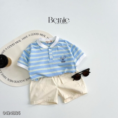 Set bộ thun ngắn tay kẻ thể thao cho bé trai in tennis kèm quần short kaki đắp túi 1 đến 7 tuổi BERNIE 0424B36