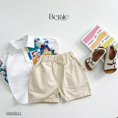 Set sơ mi họa tiết hoạt hình cho bé trai kèm quần short kaki ngắn đi chơi đi học 1 đến 7t BERNIE 0324B11