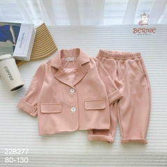 Set bộ vest blazer dài tay phong cách vintage bé gái màu hồng và xanh 1 đến 7 tuổi BERNIE 22B277