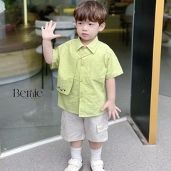 Set bộ sơ mi cổ cúc ngắn tay phối lạ mắt phong cách sành điệu cho bé trai 1 đến 7 tuổi BERNIE 0124B13