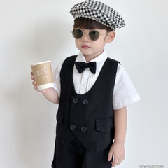 Set vest gile sơ mi ngắn tay cho bé trai phong cách Hàn Quốc cho bé mặc sinh nhật, thôi nôi đi tiệc BERNIE 0624B07 (Size 1-7 tuổi)