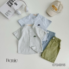 Set sơ mi tay ngắn cổ trụ kẻ sọc thêu khủng long và cá sấu cho bé trai 9kg tới 25kg Bernie 1223B025