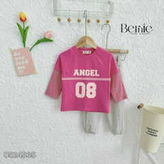 Set bộ thun dài tay cotton phối tay sọc in chữ số cho bé trai bé gái đi chơi đi học 1đến 7tuổi BERNIE 0524B35