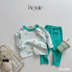 Set bộ dài thun dàì tay thu đông cotton họa tiết dễ thương viền bèo bé gái đi chơi đi học 1đến 7t BERNIE 0624B41