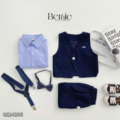 Set vest dài gile áo sơ mi túi khăn công tử lịch lãm bé trai thôi nôi sinh nhật 1 đến 7 tuổi BERNIE 0824b06