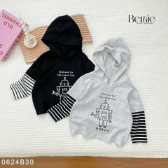 Set bộ thun dài tay robot phối tay kẻ có mũ cho bé trai bé gái đi chơi đi học 1 đến 7 tuổi BERNIE 0624B30