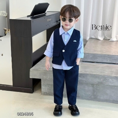 Set vest dài gile áo sơ mi túi khăn công tử lịch lãm bé trai thôi nôi sinh nhật 1 đến 7 tuổi BERNIE 0824b06