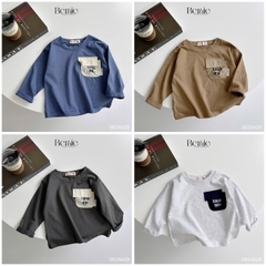 Áo thun cotton tay dài phối túi màu in chữ cho bé trai phong cách Hàn quốc 1đến 7tuổi BERNIE 0624A29