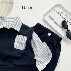 Set gilê kẻ 3 chi tiết áo sơ mi dài tay áo gi lê quần kaki cho né trai 1 đến 7 tuổi BERNIE 0724B40