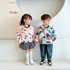Áo khoác gió có mũ họa tiết nhiều màu unisex cho bé trai bé gái size 1 đến 7 tuổi BERNIE 24A017