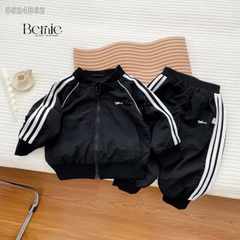 Set bộ gió dài tay thể thao 2 lớp màu trắng màu đen sơ mi unisex cho bé trai bé gái 1 đến 7 tuổi BERNIE 0524B32