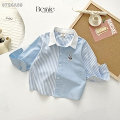 Áo sơ mi tay dài phối kẻ thêu gấu cho bé trai đi chơi đi tiệc sành điệu 1 đến 7 tuổi BERNIE 0724A39