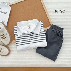 Set bộ sơ mi trắng dài tay phối kẻ kèm quần kaki dài cho bé trai 1 đến 7 tuổi BERNIE 0724B14