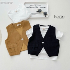 Set bộ vest gile công tử ngắn tay 3 chi tiết phong cách hàn quốc cho bé trai 1 đến 7 tuổi BERNIE 0724B17