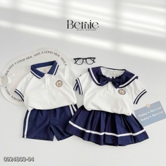 Bộ đồ thun Polo cho bé trai bé gái đồng phục BERNIE thủy thủ quần short ngắn chân váy xếp ly 8-30kg H0924B04