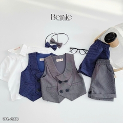 Set bộ gilê vest công tử cổ sam 4 chi tiết áo sơ mi ngắn phối gi le rời kèm nơ cổ 1 đến 7 tuổi BERNIE 0724B13