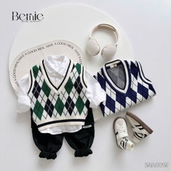 Áo khoác gile len họa tiết quả trám phong cách hàn quốc cho bé trai bé gái size 1 đến 7T BERNIE 24A0019