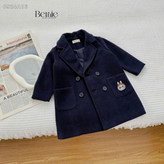Áo khoác dạ măng tô mangto cho bé trai bé gái unisex 1 đến 7 tuổi màu xanh than màu be Bernie 0924A16