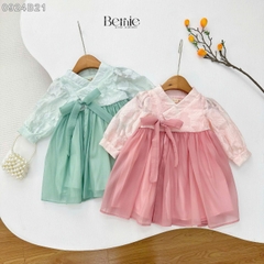 Set so mi dài Hanbok mặc tết phong cách hàn quốc dễ thương cho bé gái hoạ tiết hoa xuân màu hồng màu xanh hàn quốc cho bé 1 đến 7 tuổi BERNIE 0924B21