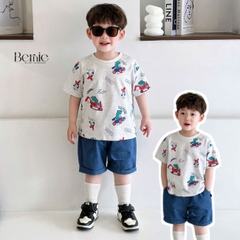 Set bộ thun cotton họa tiết khủng long phong cách hàn quốc cho bé trai 1 đến 7 tuổi BERNIE H1124B02