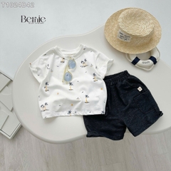 Set đồ thun tay ngắn basic cho bé trai mùa hè in cây dừa size 1 đến 7 tuổi BERNIE H1024B23