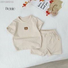 Đồ bộ unisex tay ngắn chất thun tăm cho bé trai bé gái họa tiết thêu gấu size từ 9 đến 24kg BERNIE H0125B14