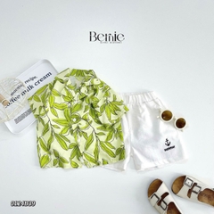 Set sơ mi đũi unisex bé trai bé gái đi biển họa tiết đi biển lá nổi bật size 1 đến 7 tuổi BERNIE 0124B39