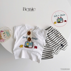 Set bộ tanktop bé trai áo thun ba lỗ in họa tiết kèm quần short kẻ sọc 1 đến 7 tuổi BERNIE T0225B28