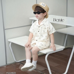 Set sơ mi đũi đi biển unisex cho bé trai bé gái họa tiết cây dừa size 9 tới 25kg BERNIE P1224B20