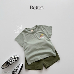 Set bộ thun tay ngắn cho bé trai bé gái áo thun trơn họa tiết cầu vồng kèm quần short size 9 đến 25kg BERNIE HLT0225A16
