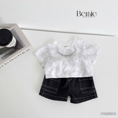 Áo thun cotton cộc tay loang màu phong cách hàn quốc kèm dây xích cho bé trai từ 1 đến 6 tuổi BERNIE