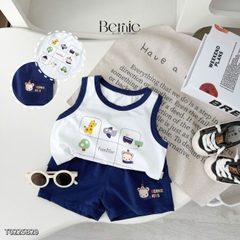 Set bộ ba lỗ cho bé trai áo thun ba lỗ in họa tiết kèm quần thun cotton 4 chiều 1 đến 7 tuổi BERNIE T0225B29