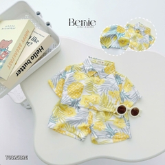 Set sơ mi đũi đi biển unisex cho bé trai bé gái họa tiết summer size 9 tới 25kg BERNIE T0325B26