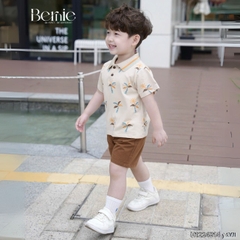 Set bộ polo cho bé trai màu nâu họa tiết cây dừa in tràn kèm quần short đùi kaki 1 đến 7 tuổi BERNIE H1124B14