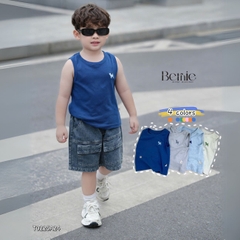 Áo thun áo ba lỗ cho bé trai thun cotton bozip thêu cún dễ thương size 1 đến 7 tuổi BERNIE T0225A24
