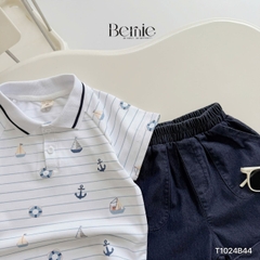 Set bộ polo cho bé trai họa tiết kẻ biển kèm quần short jean size 1 đến 7 tuổi BERNIE T1024B44