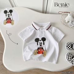Set bộ tay ngắn cho bé trai áo polo họa tiết mickey và quần short jean in tràn size 1 đến 7 tuổi BERNIE Kids H0425B33