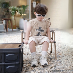 Set bộ tanktop cho bé trai áo thun họa tiết loang in chữ kèm quần short kaki size 9 đến 28kg BERNIE T0325B06