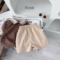 Set bộ polo tay ngắn cổ dệt màu nâu họa tiết gấu kèm quần short đùi kaki 1 đến 7 tuổi BERNIE T0225B23