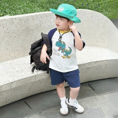Set bộ tay ngắn bé trai áo thun zaclang họa tiết khủng long cool kid và quần short denim 9 tới 28kg BERNIE H1224B10