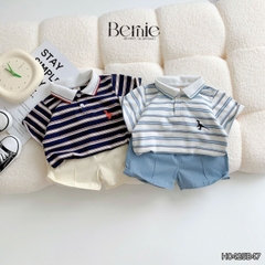 Set bộ polo thêu khủng long bé trai áo thun polo họa tiết thêu khủng long và quần short jean mềm 1 đến 7 tuổi BERNIE H0425B47
