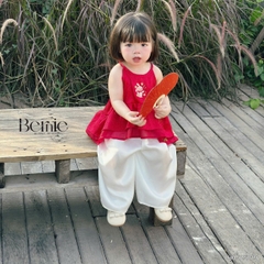 Set yếm lụa đỏ thêu thỏ tết trung thu bé gái dễ thương chất lụa gấm BERNIE 1 tuổi đến 7 tuổi H0525B19