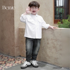  Áo sơ mi tay dài màu trắng phối túi ngực cho bé trai size 9 kg tới 28kg BERNIE H1124A67